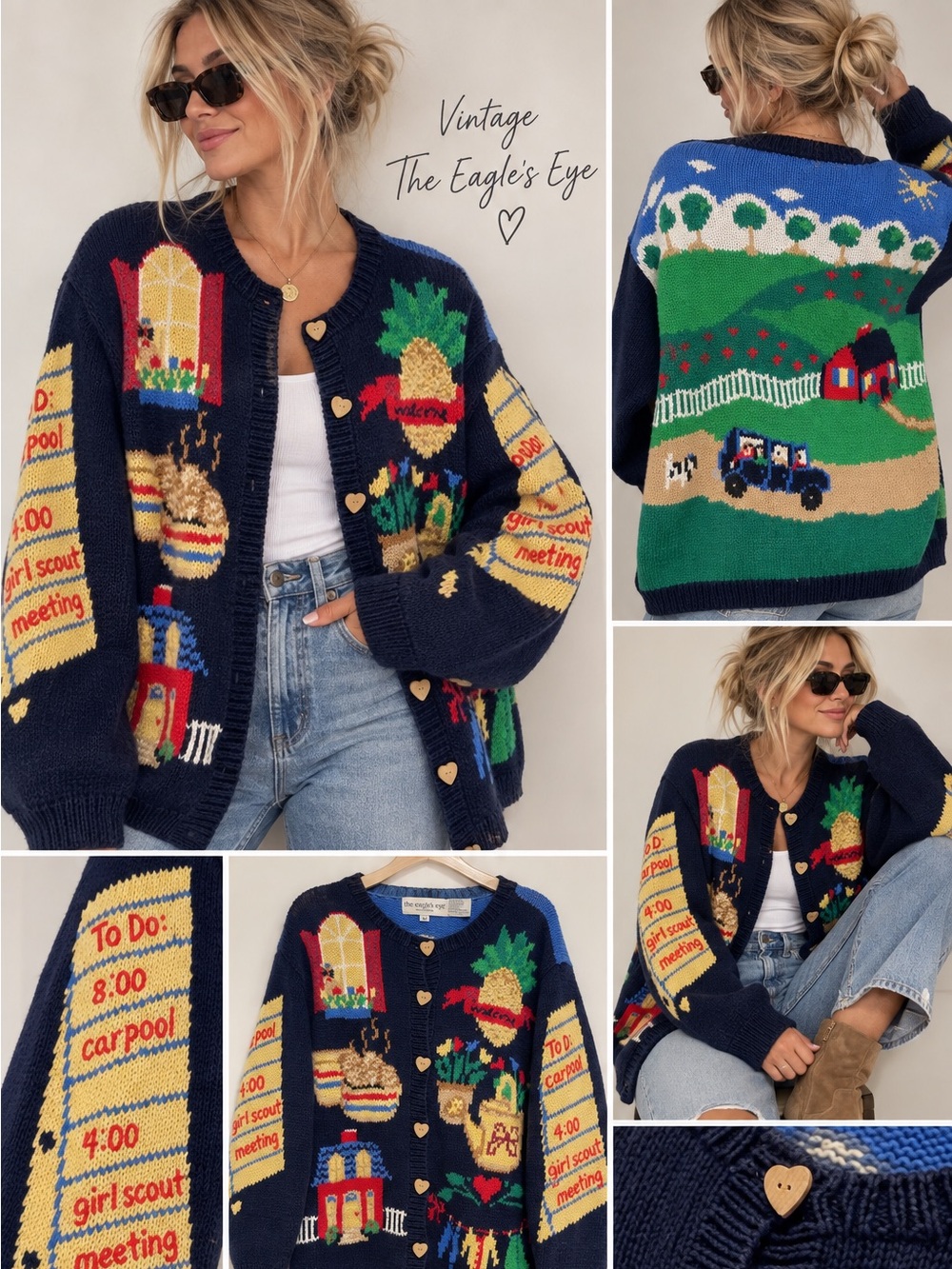 Vintage 1993 The Eagle’s Eye To-Do List Cardigan Sweater | RARE | Collectible